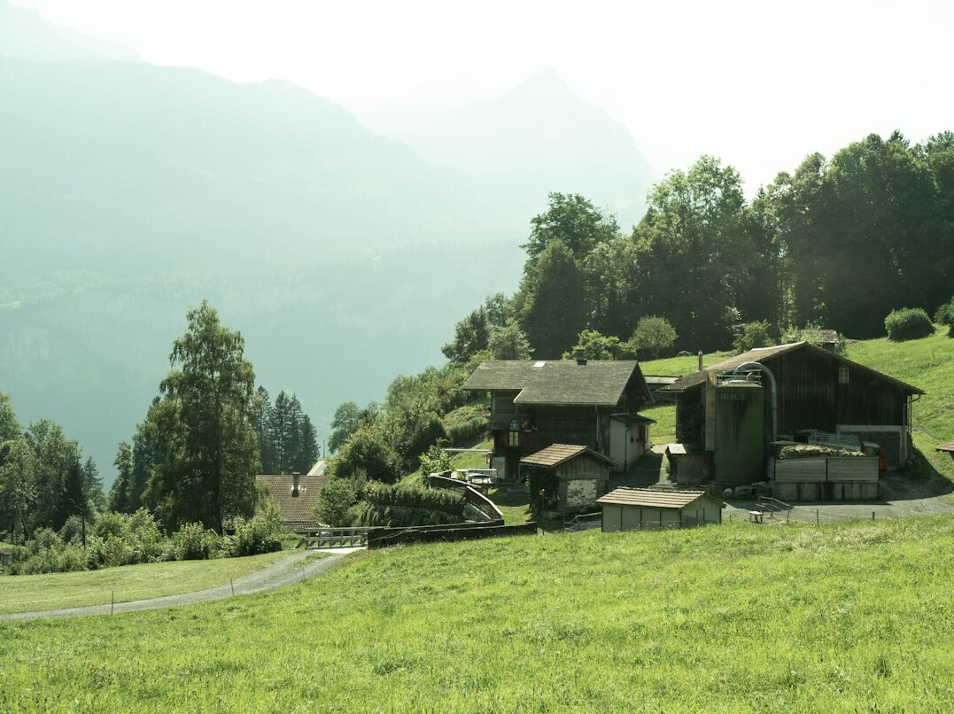 swiss landscape with factory